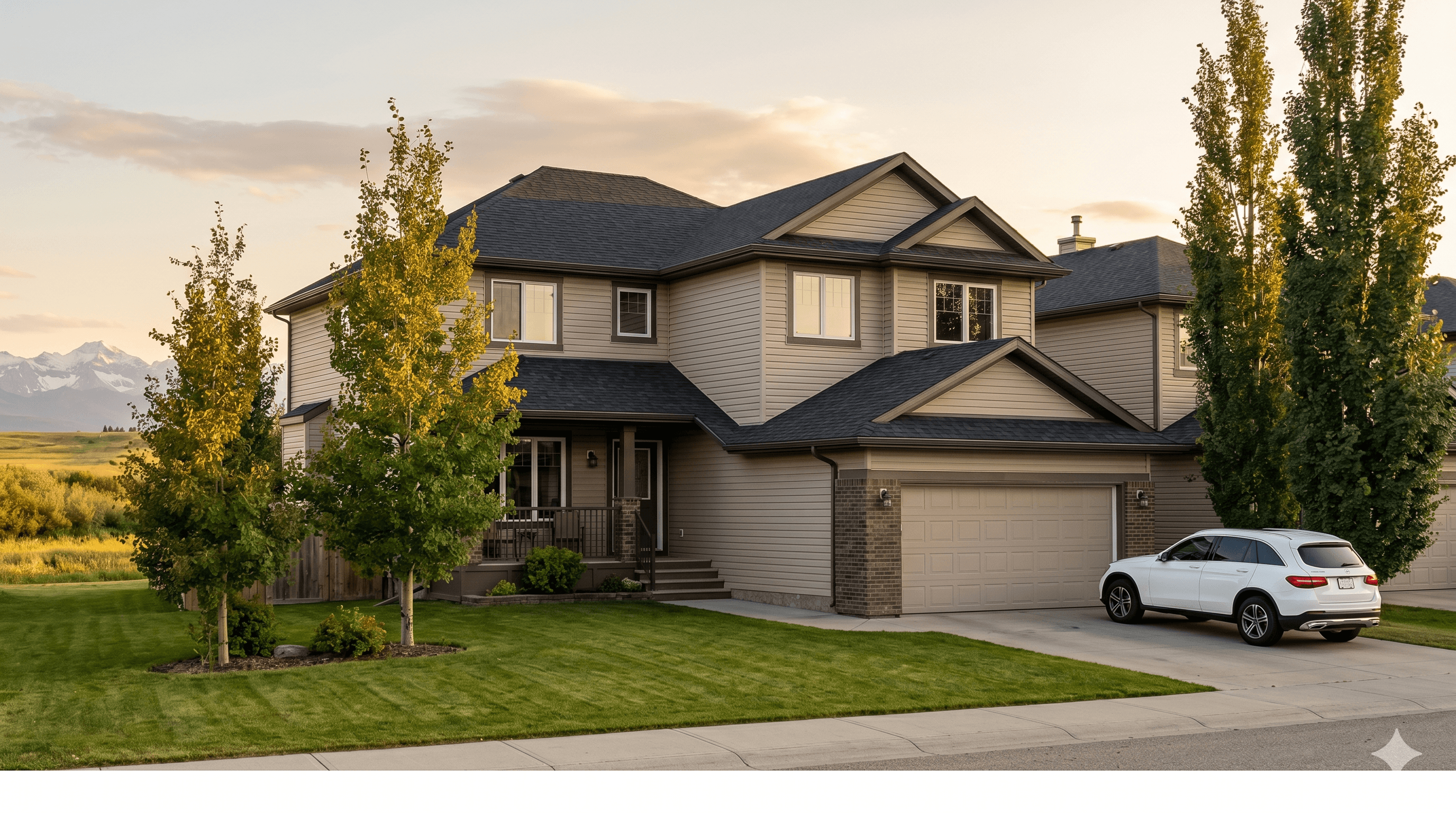 Calgary home with newly installed architectural asphalt shingles in a weathered-wood colour